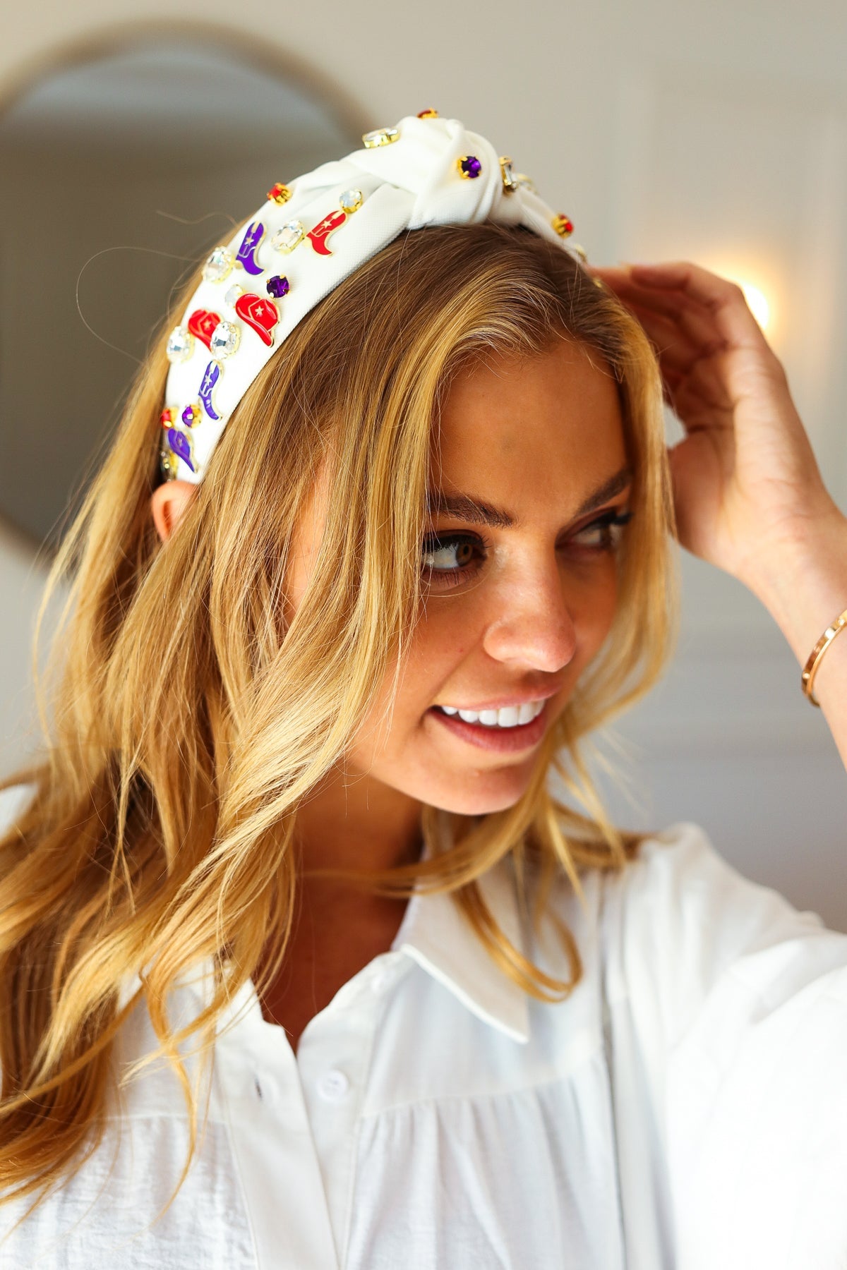 Pick Up - Red White & Blue Gem Cowboy Embellished Top Knot Headband