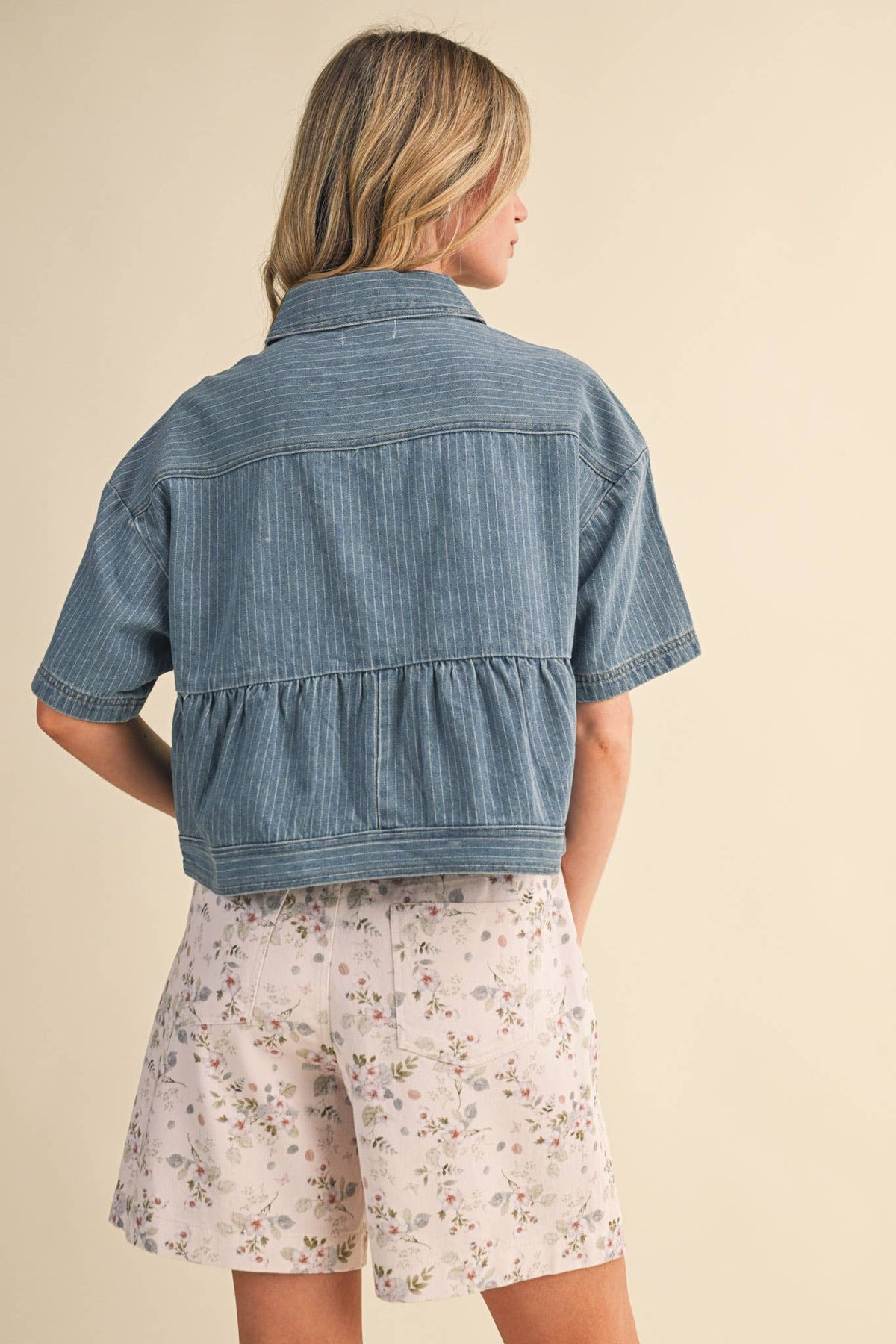 Pick Up - PINSTRIPE DENIM CROPPED BABYDOLL TOP