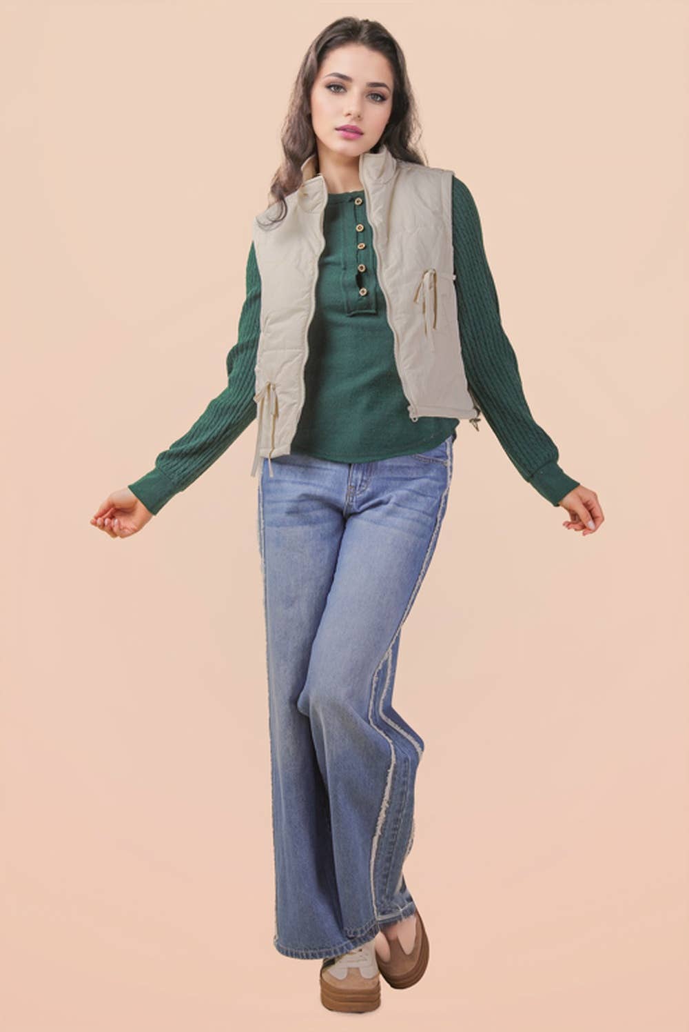 Pick Up - Tie Detail Mock Neck Casual Puffer Vest
