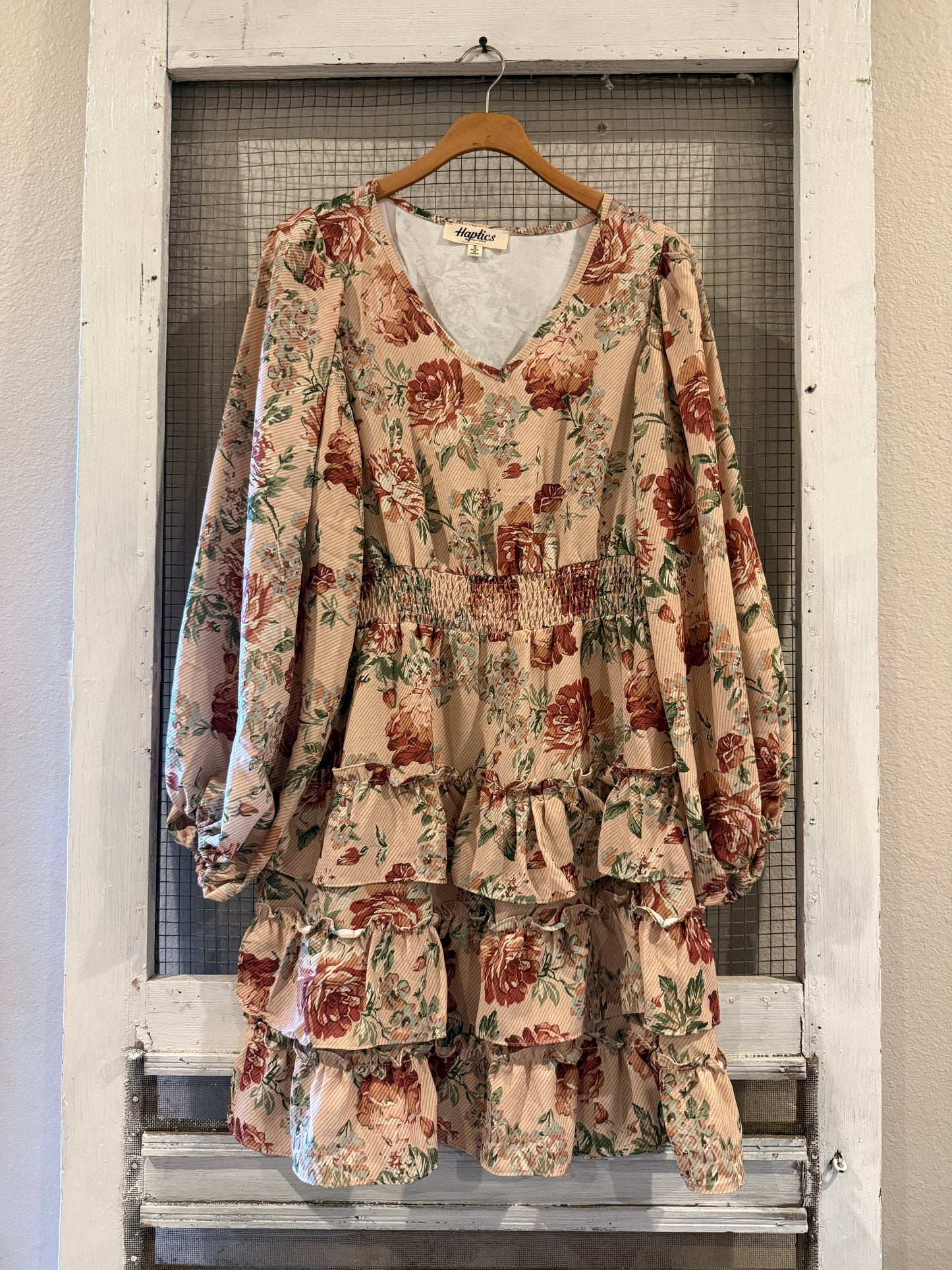 Pick Up - Taupe Floral Ruffle Dress