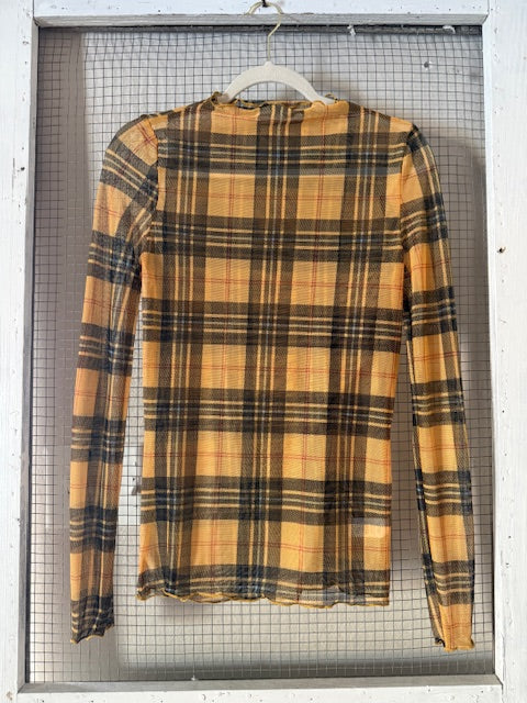 Pick Up - Butterscotch Plaid Mesh Mock Neck
