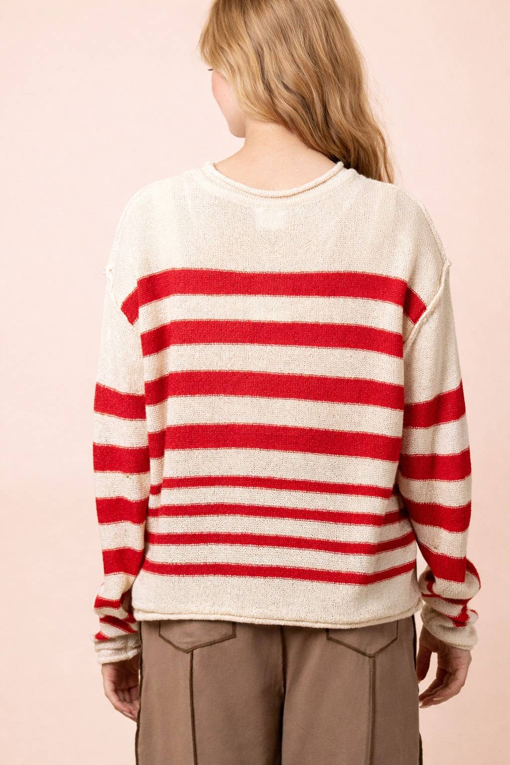 Pick Up - Red, White, & Bloom Striped Sweater