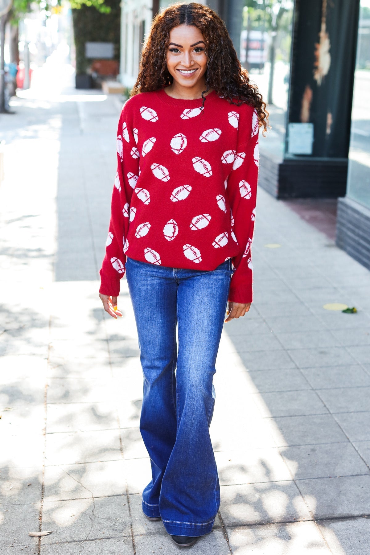 Pick Up - Game Day Red Football Print Jacquard Knit Sweater