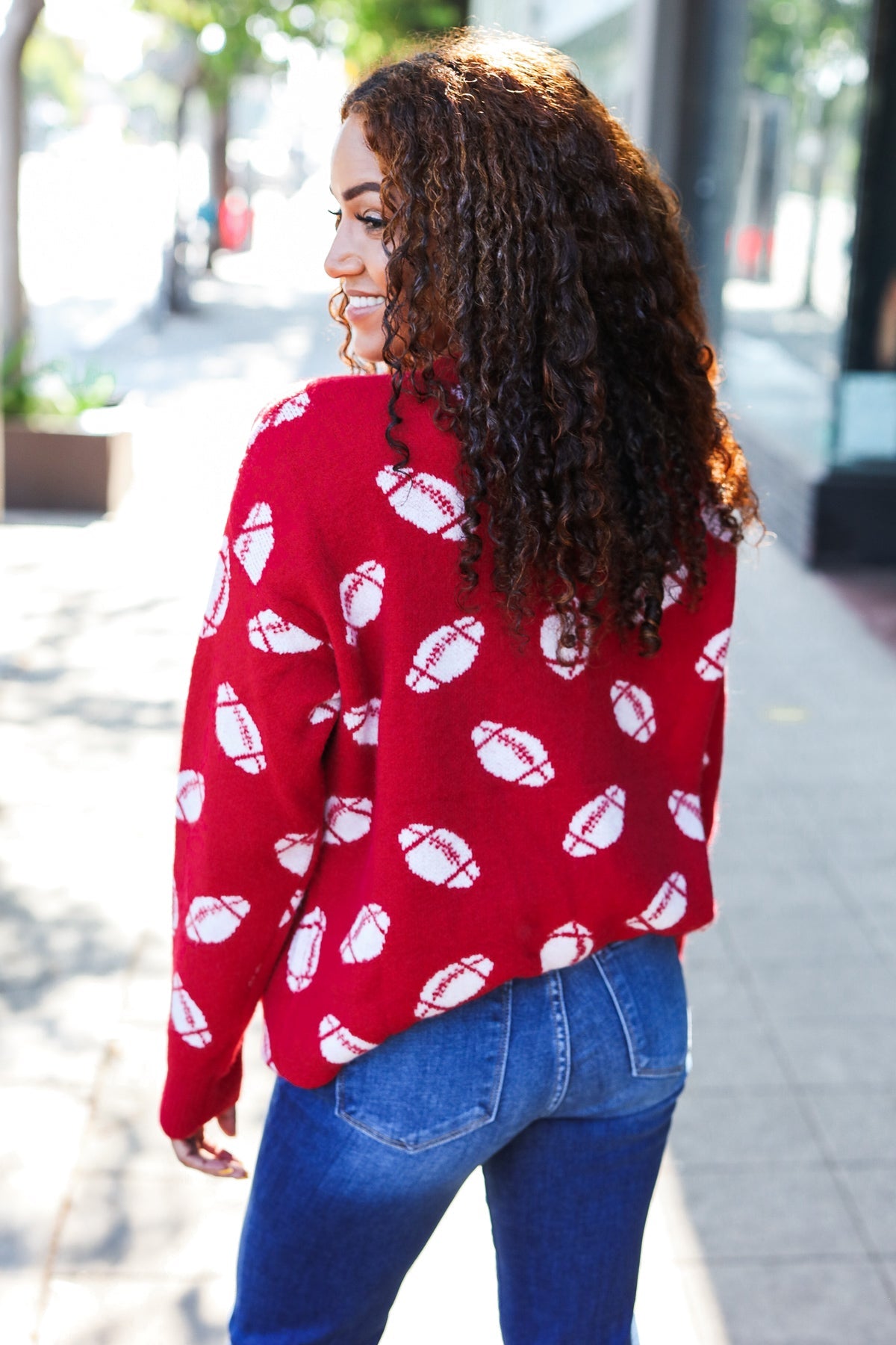 Pick Up - Game Day Red Football Print Jacquard Knit Sweater