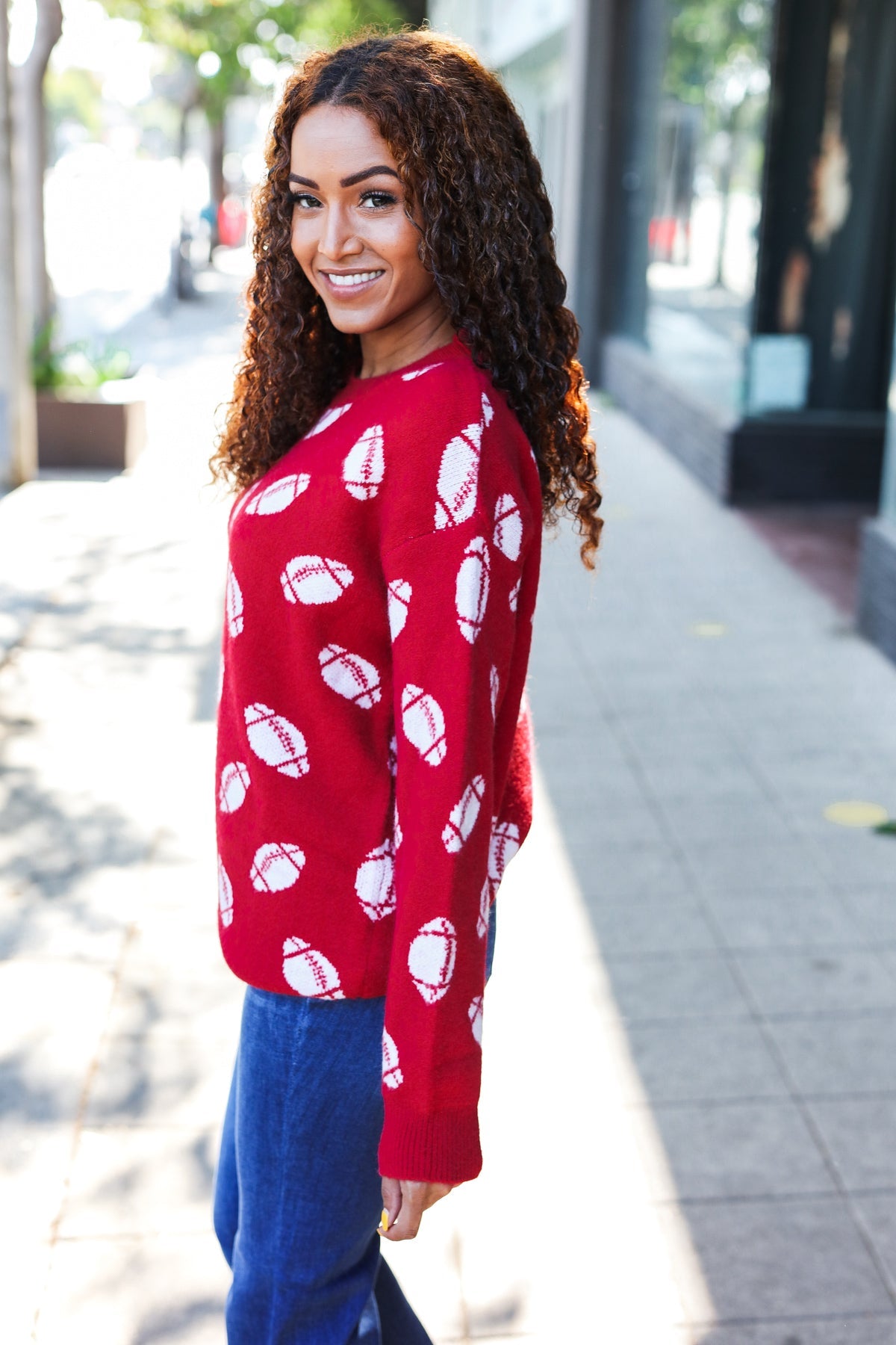 Pick Up - Game Day Red Football Print Jacquard Knit Sweater