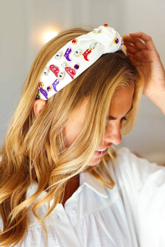 Pick Up - Red White & Blue Gem Cowboy Embellished Top Knot Headband