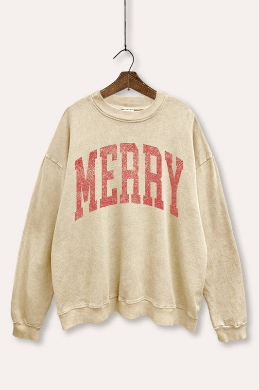 Pick Up - "Merry" Christmas Typography Mineral Wash Sweatshirt