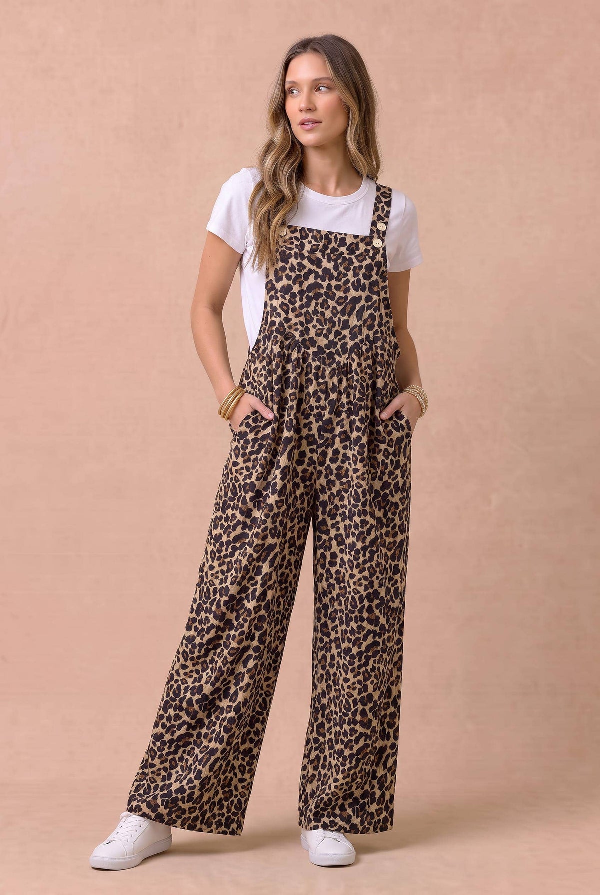 Pick Up - Leopard Print Wide Leg Bib Overalls