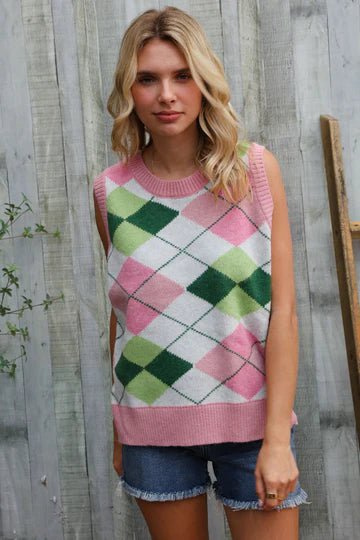 Pick Up - Pink Multi Checkered Sweater Vest
