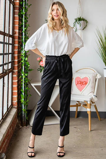 Pick Up - Black Silky Smooth Tie Waist Pants
