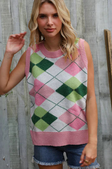 Pick Up - Pink Multi Checkered Sweater Vest