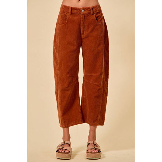 Pick Up - RUST MID RISE CORDUROY BARREL PANTS