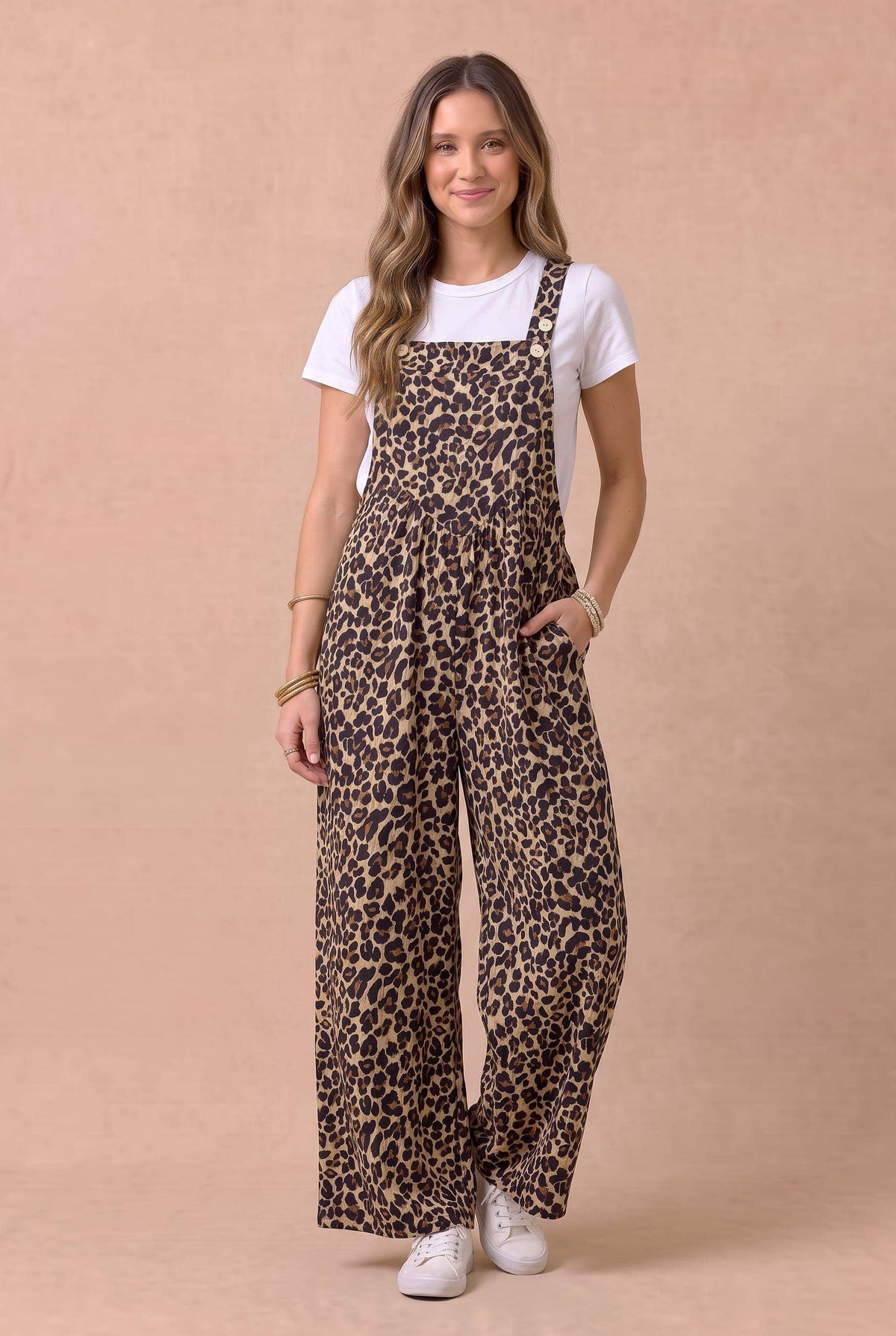 Pick Up - Leopard Print Wide Leg Bib Overalls