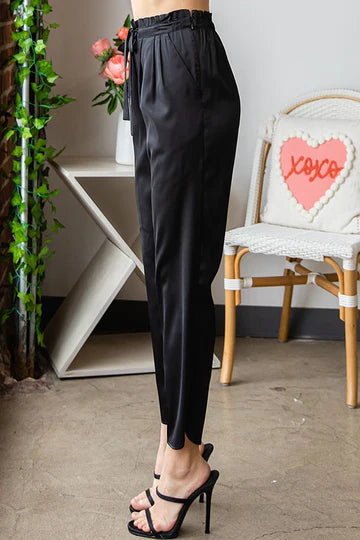 Pick Up - Black Silky Smooth Tie Waist Pants