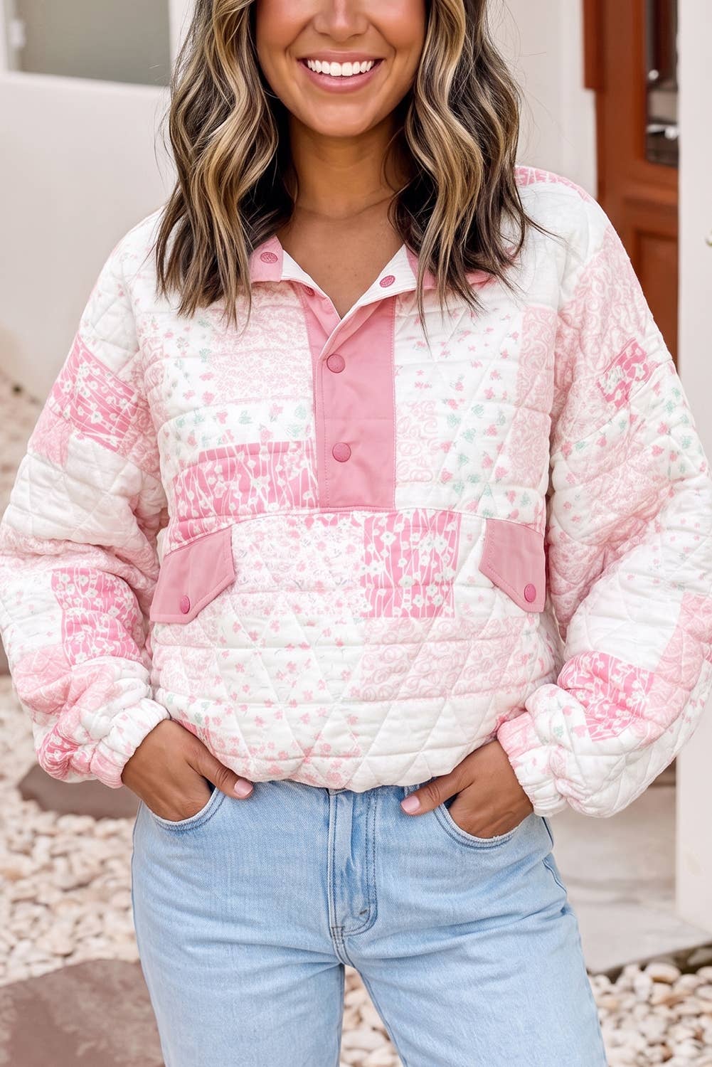 Pick Up - Pink Floral Pullover Sweatshirt