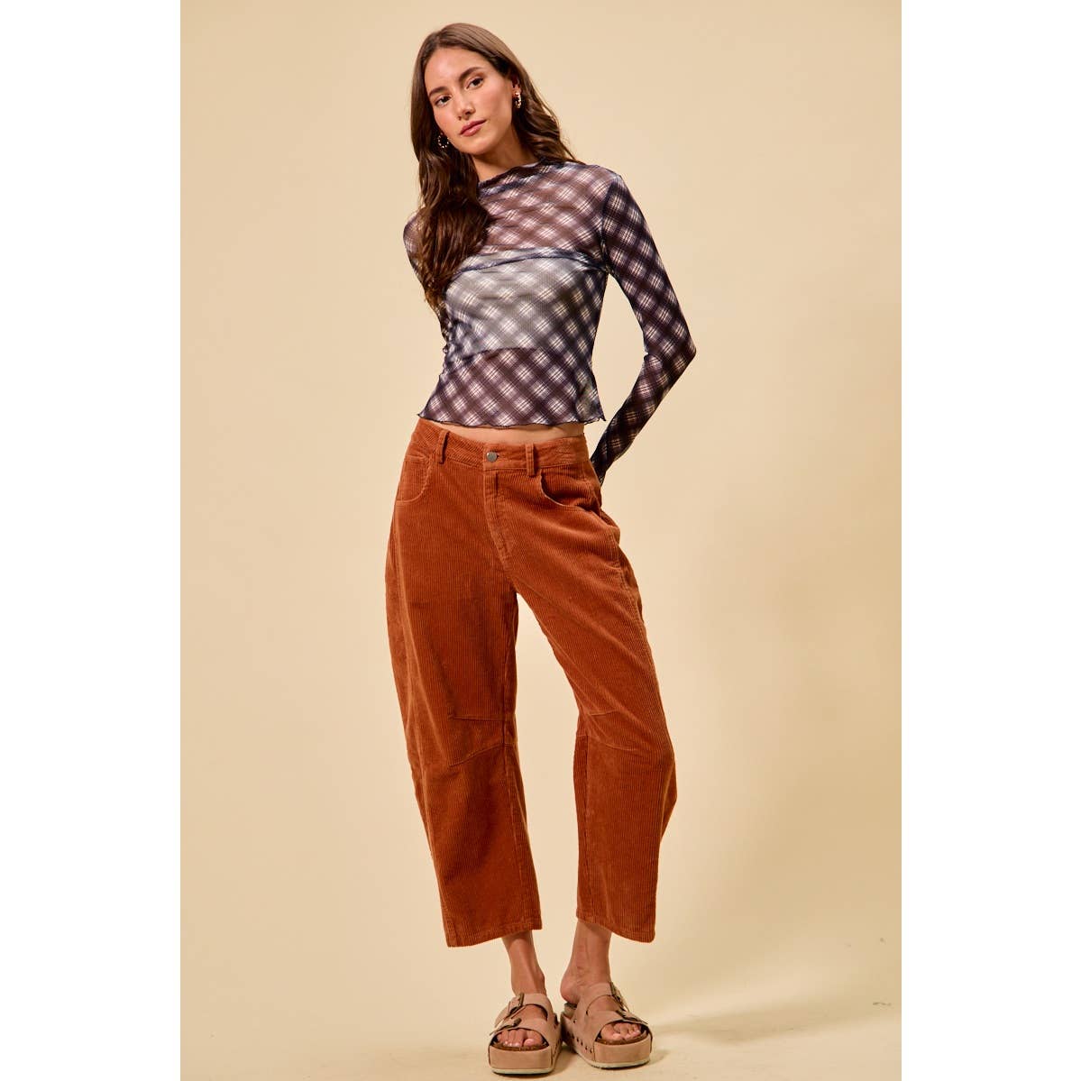 Pick Up - RUST MID RISE CORDUROY BARREL PANTS