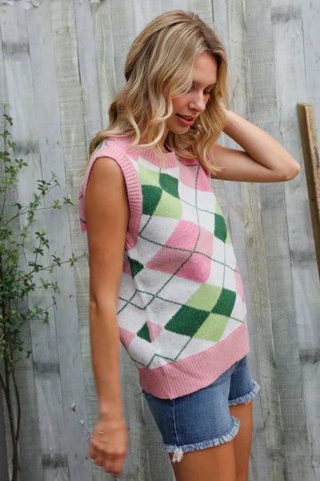 Pick Up - Pink Multi Checkered Sweater Vest