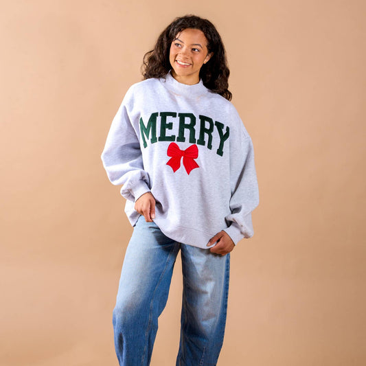 Pick Up - Mock Neck Merry Bow Sweatshirt