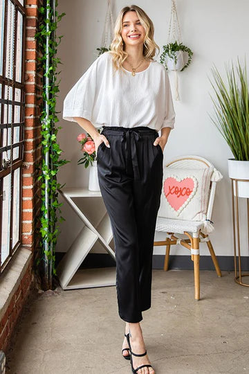Pick Up - Black Silky Smooth Tie Waist Pants
