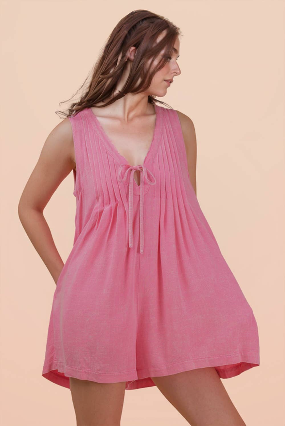 Pick Up - PINK Mineral Washed Pleated Romper