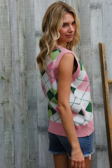 Pick Up - Pink Multi Checkered Sweater Vest