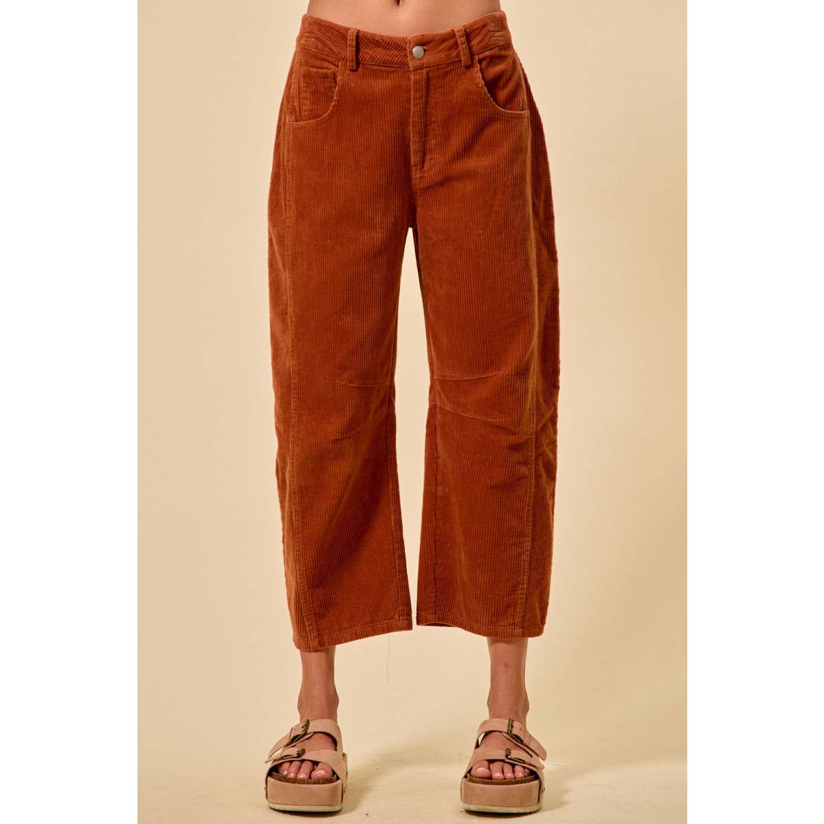 Pick Up - RUST MID RISE CORDUROY BARREL PANTS