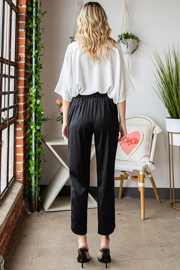 Pick Up - Black Silky Smooth Tie Waist Pants