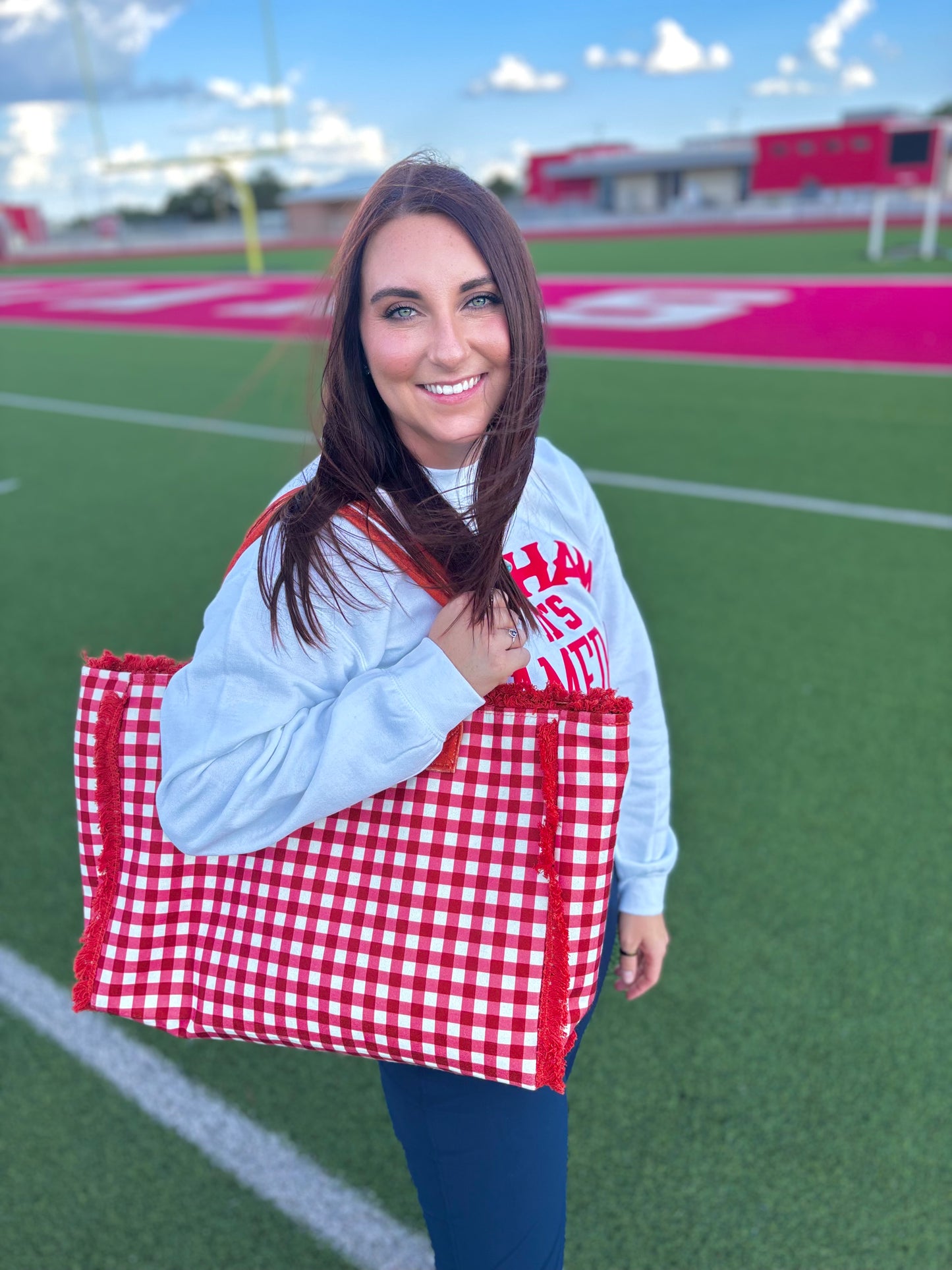 Pick Up - Gingham Check Frayed Trim Tote Bag