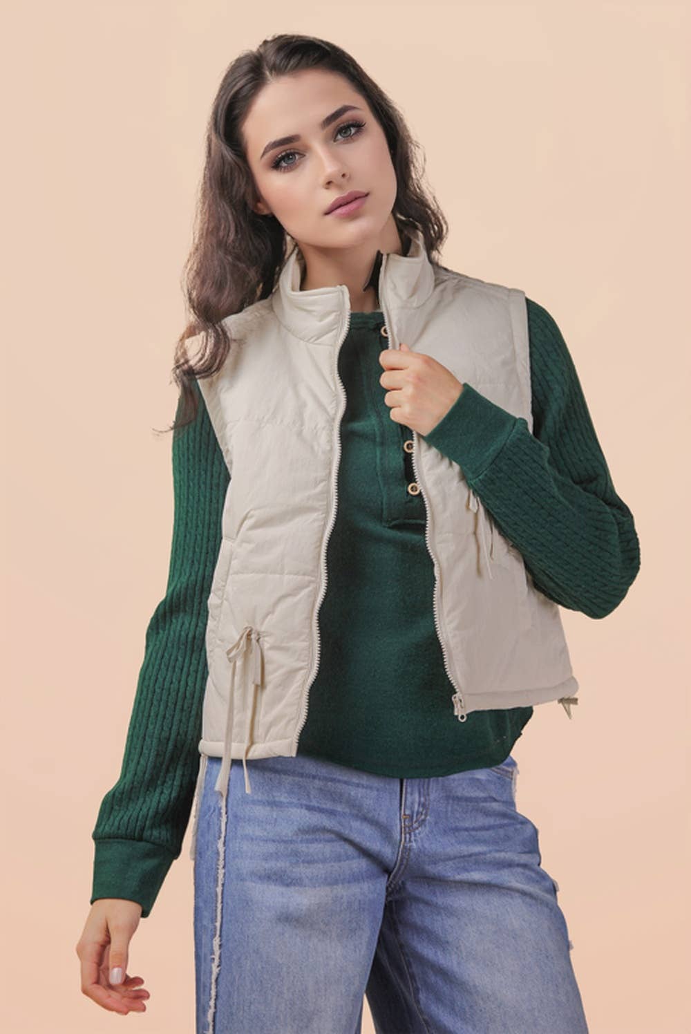 Pick Up - Tie Detail Mock Neck Casual Puffer Vest