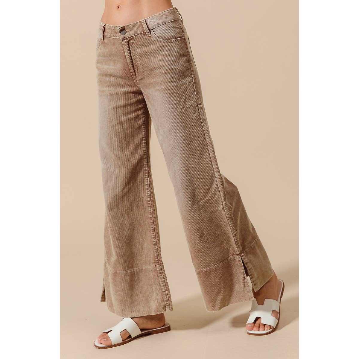Pick Up - WIDE LEG FLARED WASHED CORDUROY PANTS