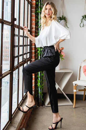 Pick Up - Black Silky Smooth Tie Waist Pants