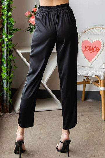 Pick Up - Black Silky Smooth Tie Waist Pants