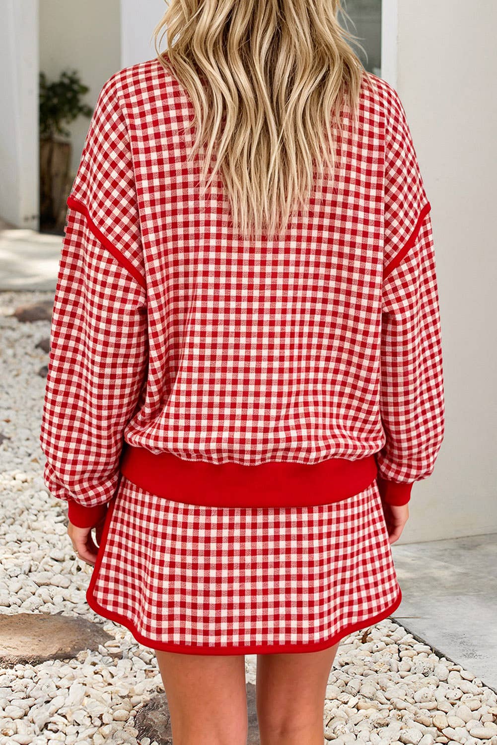 Pick Up - Red Gingham Crew Neck Top and Skort Set