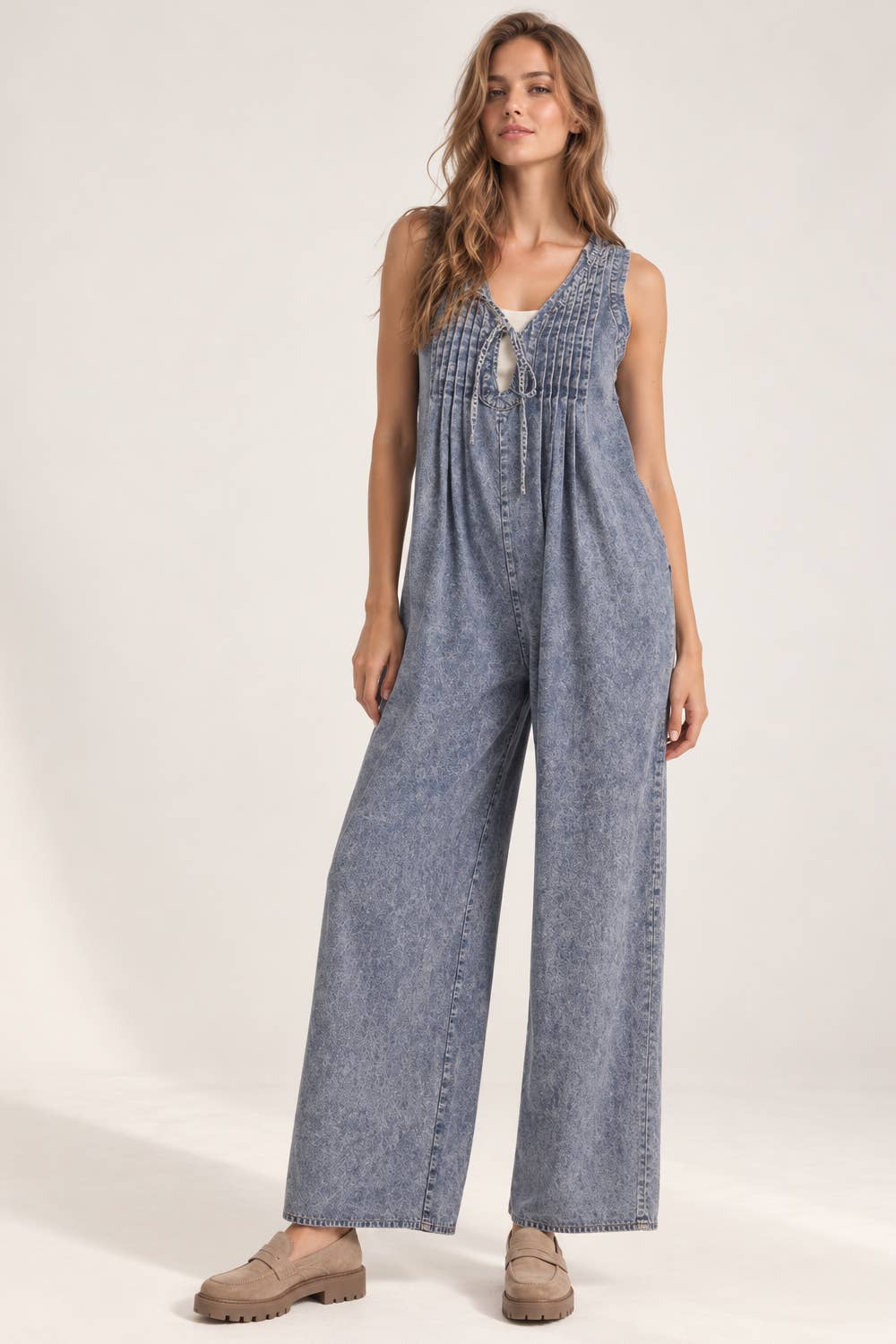 Pick Up - Wide Leg Washed Denim Jumpsuit