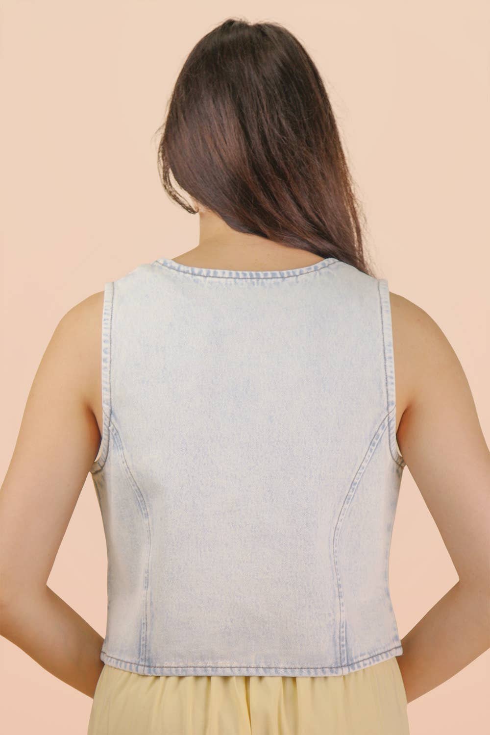 Pick Up - VERY JEAN Acid Washed Light Denim Front Tie Vest
