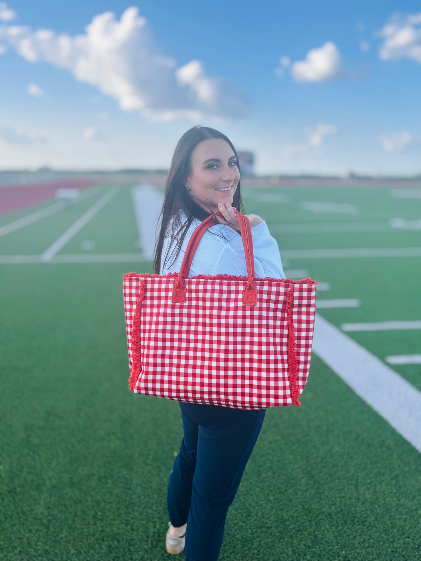 Pick Up - Gingham Check Frayed Trim Tote Bag