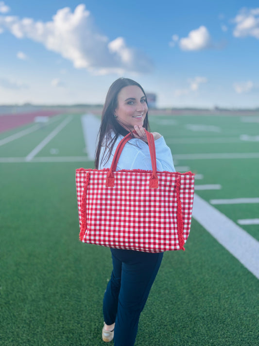 Pick Up - Gingham Check Frayed Trim Tote Bag