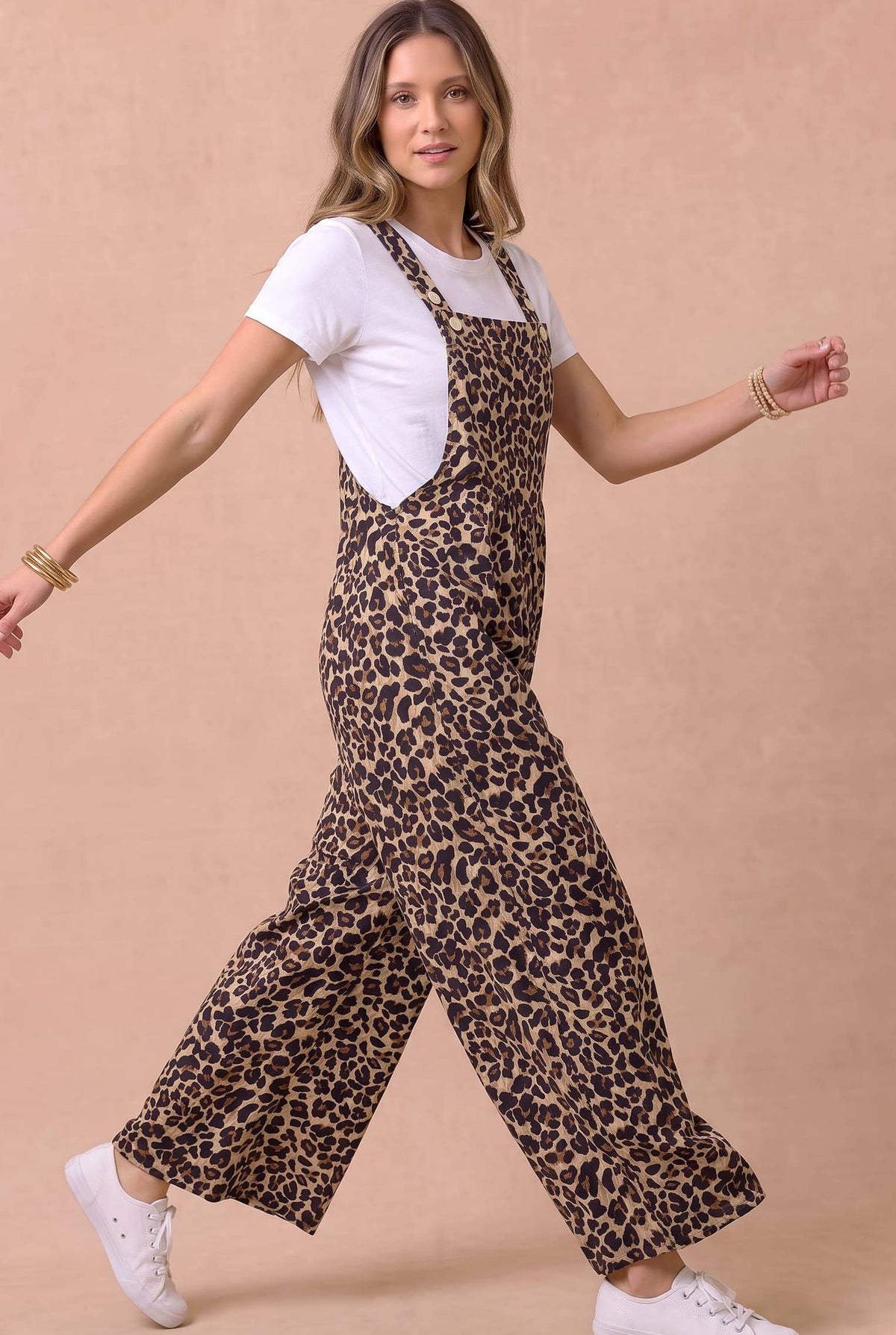 Pick Up - Leopard Print Wide Leg Bib Overalls