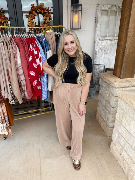 Pick Up - Taupe Ruffle Silky Pants