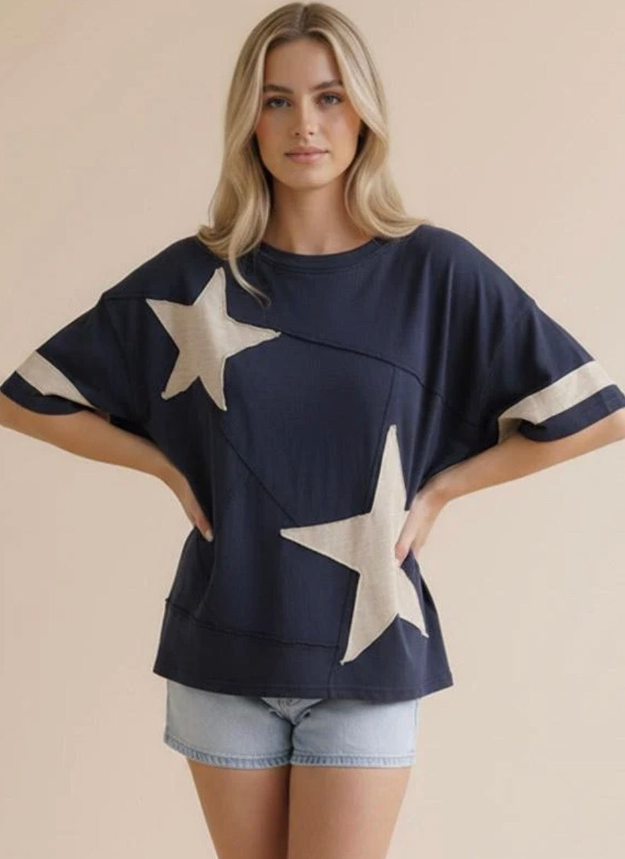 Pick Up - Navy Star Patchwork Top
