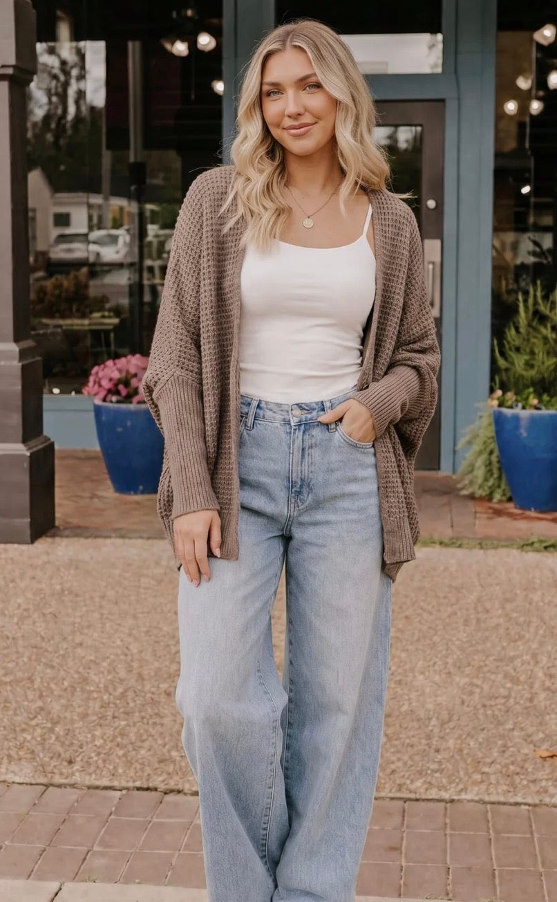 Pick Up - Waffle Knit Oversized Open Front Cardigan