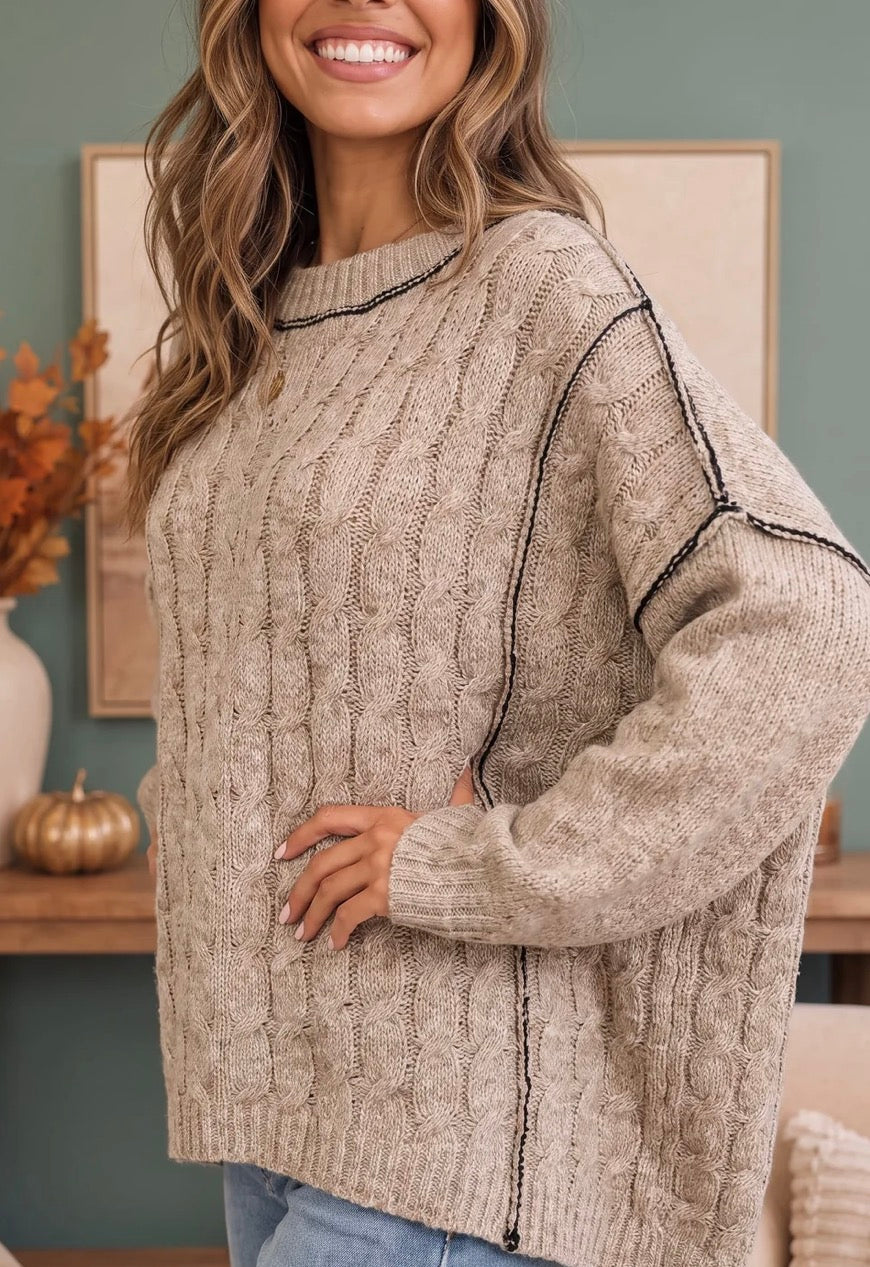 Pick Up - Oatmeal Sweater with Exposed Hem