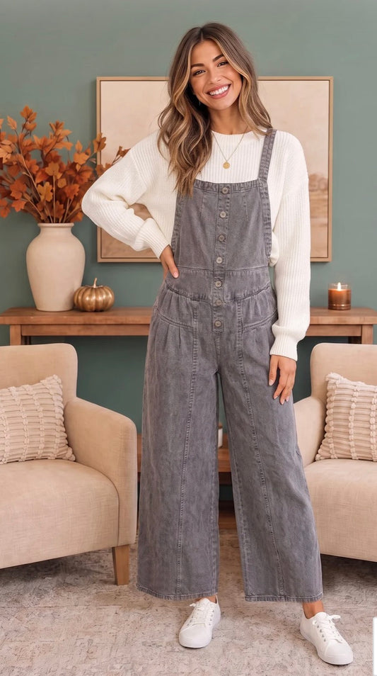 Pick Up - Textured Wide Leg Bib Overalls
