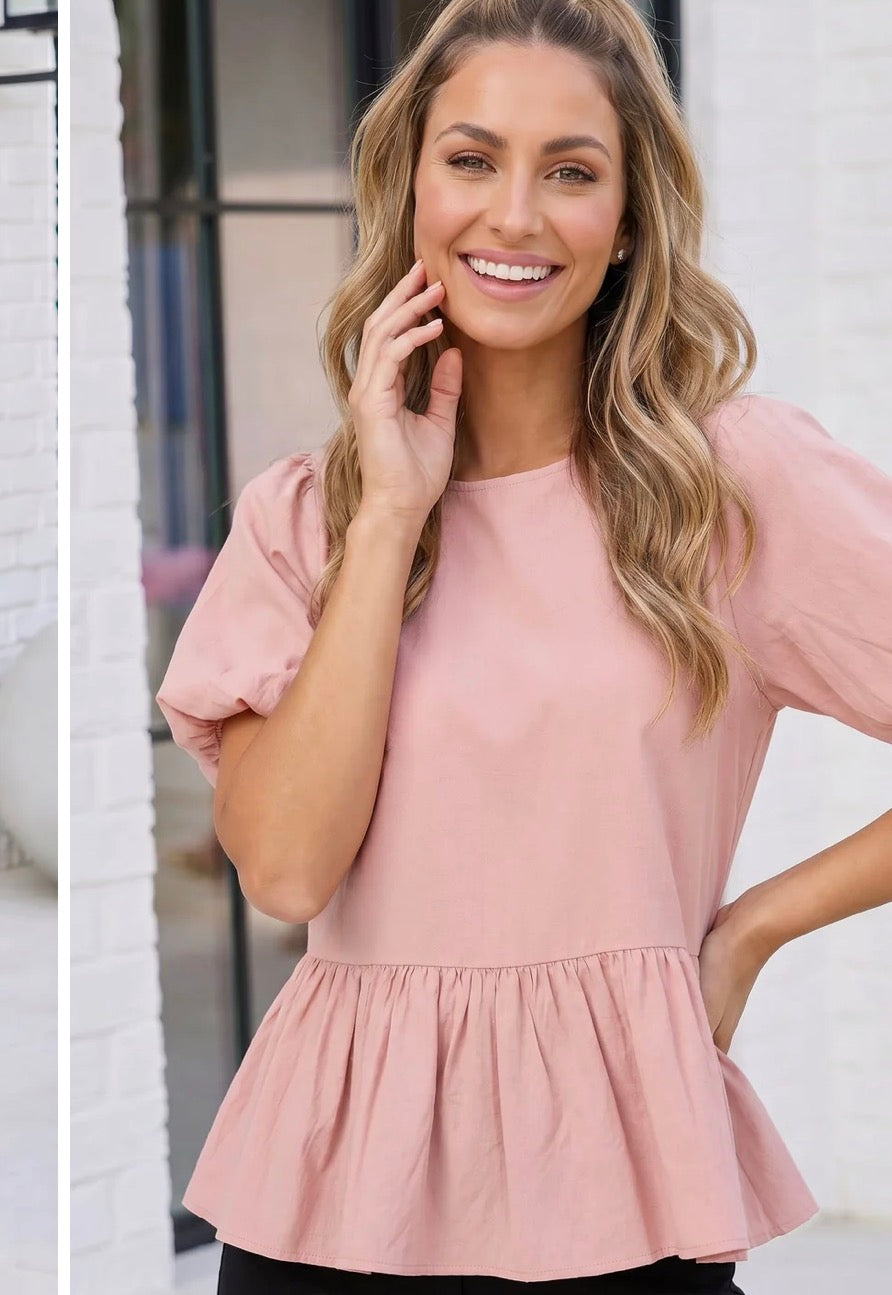Pick Up - Mauve Puff Sleeve Babydoll Top