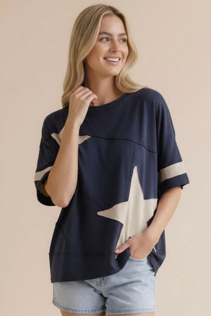 Pick Up - Navy Star Patchwork Top