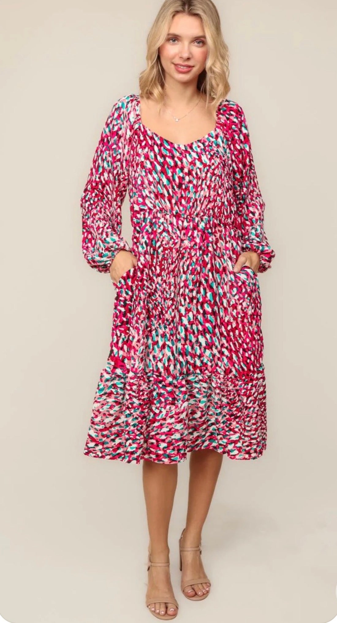 Pick Up - Magenta Midi Dress with Pockets