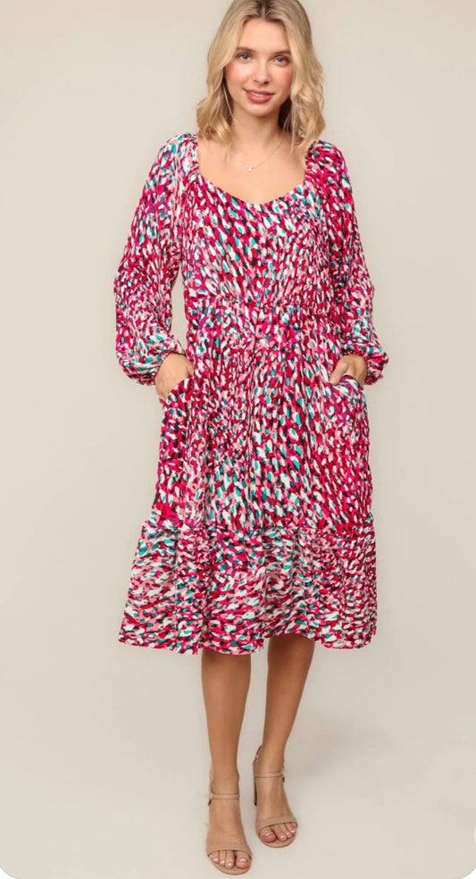 Pick Up - Magenta Midi Dress with Pockets