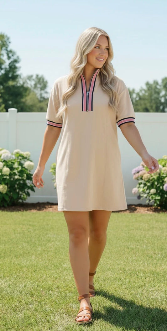 Pick Up - CREAM QUARTER ZIP SPORTY T-SHIRT DRESS