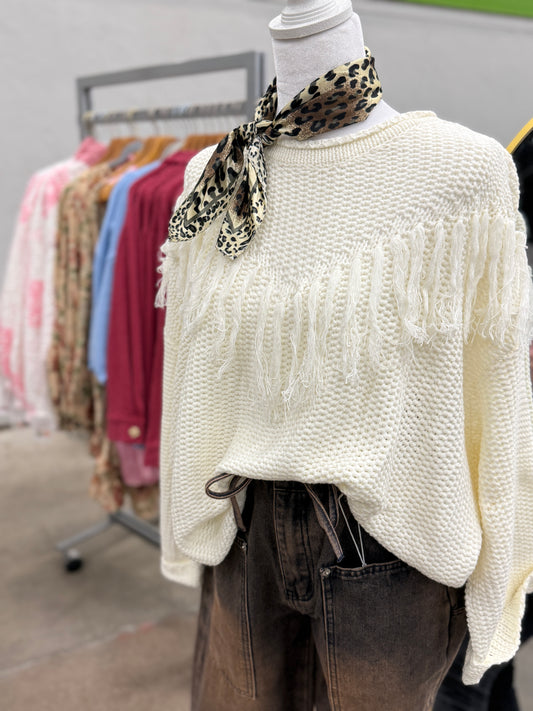 Pick Up - White Fringe Sweater
