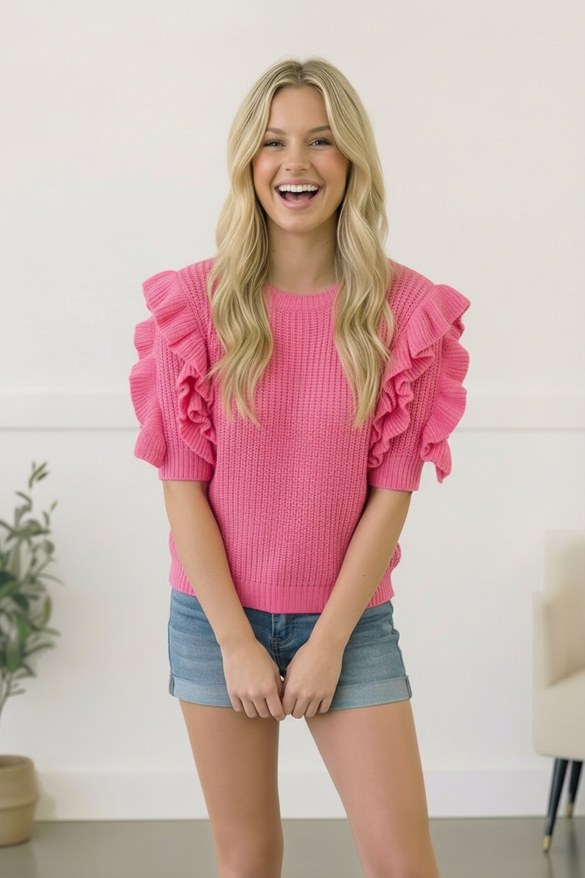 Pick Up - Flirty Flutter Sleeve Knit Top